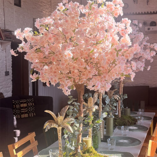 Blush Blossom Pom Trees used as table centrepieces