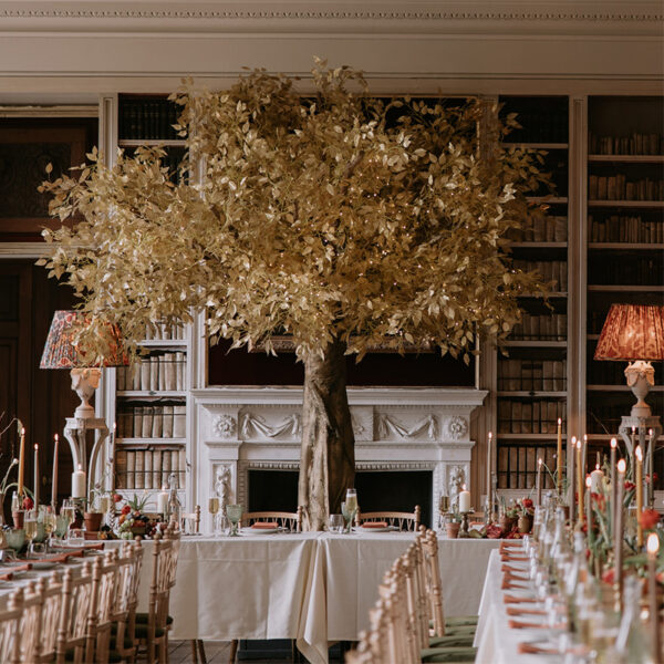 Grande gold tree as dining centrepiece