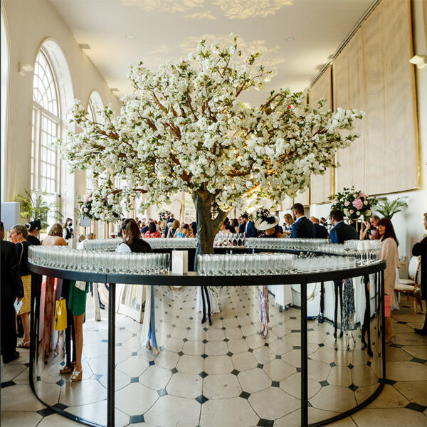 Grande White Blossom Trees bar centrepiece